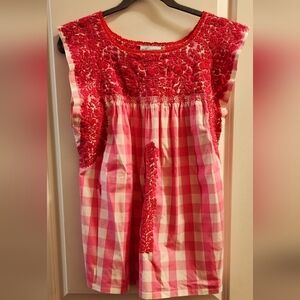 Mi Golondrina Red and Pink Floral Embroidered Top